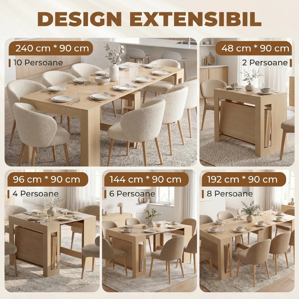 HOMCOM Masă de Dining Compactă pentru Bucătărie Economisește Spațiu, 240 x 90 x 78 cm, Lemn Deschis | Aosom Romania