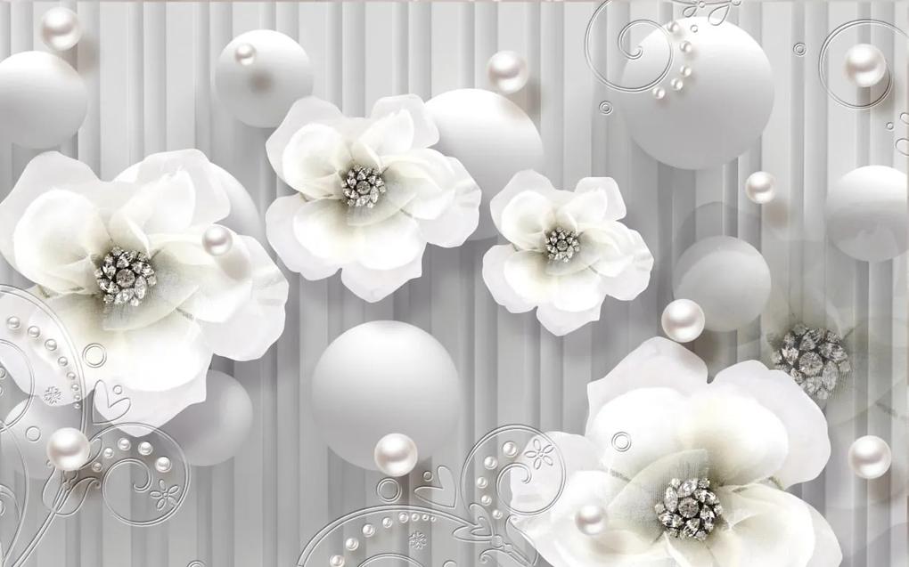 Tapet Premium Canvas - Abstract flori gri cu diamante