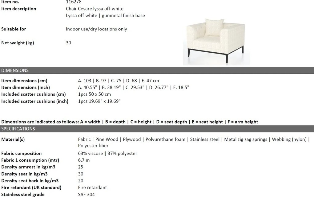 Fotoliu design LUX cu aspect Chesterfield Cesare, lyssa off-white