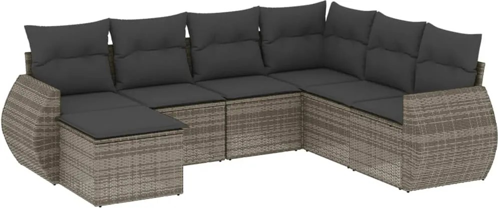 vidaXL Set canapele de grădină, 7 piese, cu perne, gri, poliratan