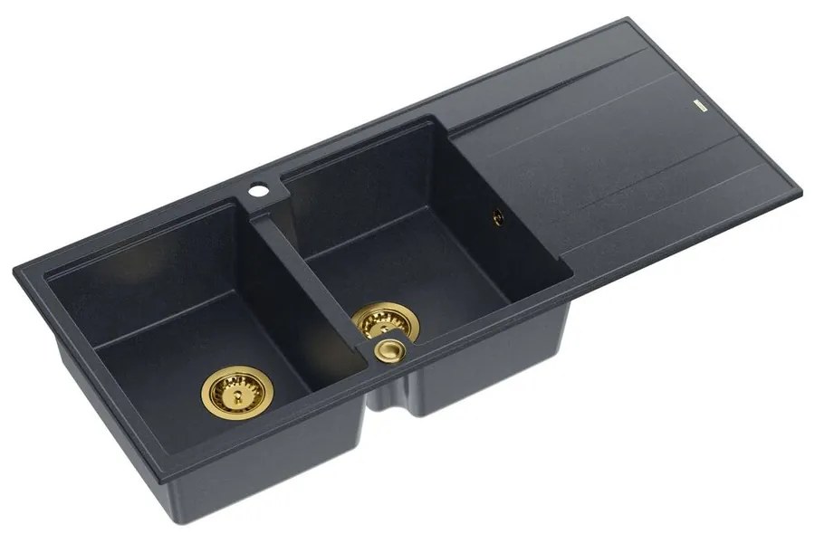 Chiuveta compozit incastrata Quadron Unique Evan 121 negru diamant - auriu 116x50 cm