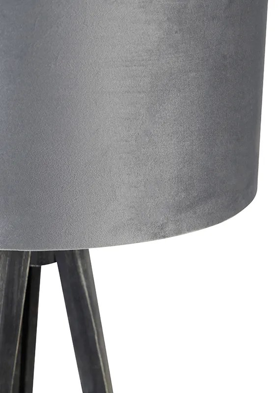 Lampă de podea trepied neagră cu abajur gri 50 cm - Tripod Classic