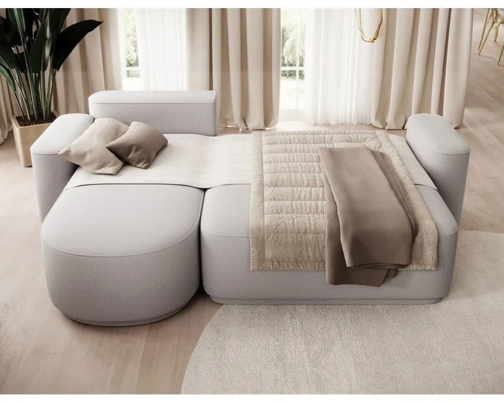 Colțar gri deschis extensibil/cu spațiu de depozitare cu tapițerie din chenille (cu colț pe partea stângă/cu șezlong) Aurumm – ELTAP