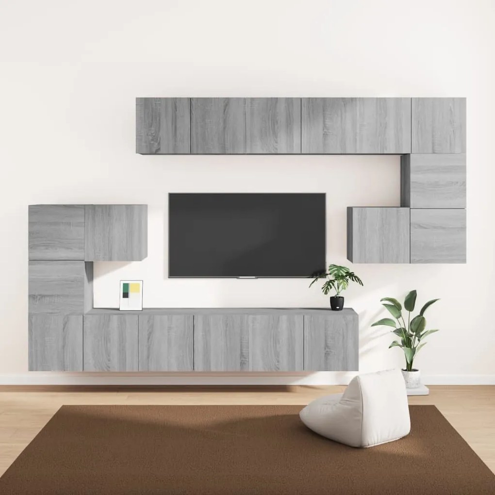 3120306 vidaXL Set dulapuri TV, 10 piese, gri sonoma, lemn compozit