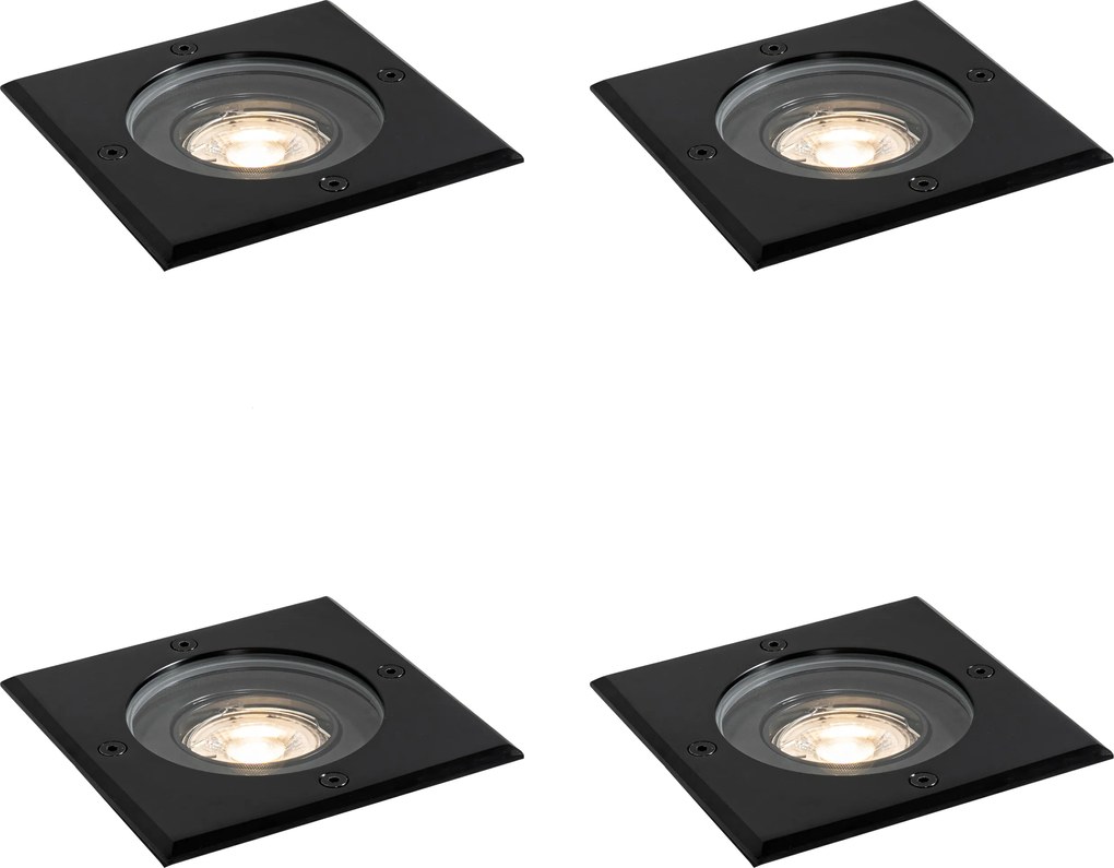 Set de 4 spoturi de exterior negre pătrate reglabile IP65 - Delux