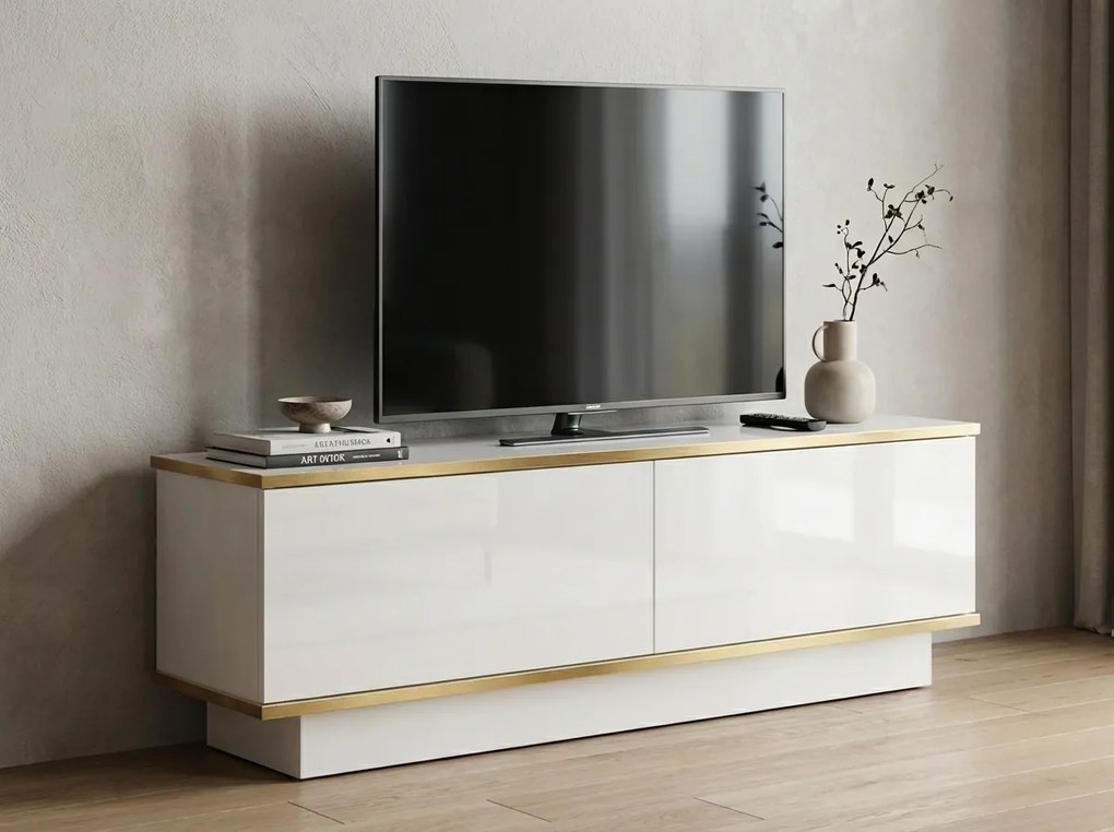 Comoda TV ALVIN 135 cm, alba/aurie