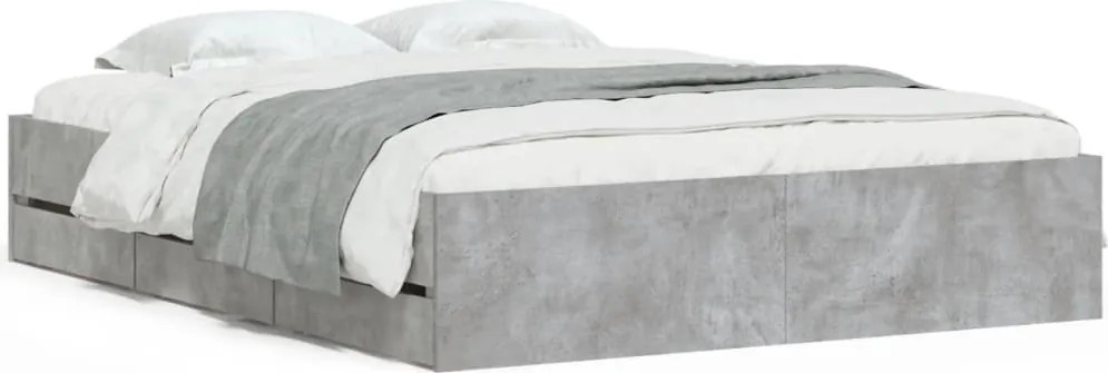 vidaXL Cadru de pat cu sertare, gri beton, 140x190 cm, lemn prelucrat