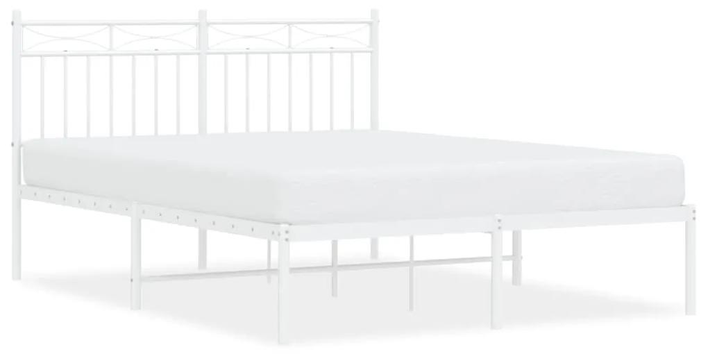 373740 vidaXL Cadru de pat metalic cu tăblie, alb, 140x190 cm
