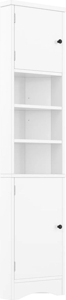 Dulap de baie triunghiular, cu rafturi reglabile și uși duble, 37x24,5x170 cm, Alb