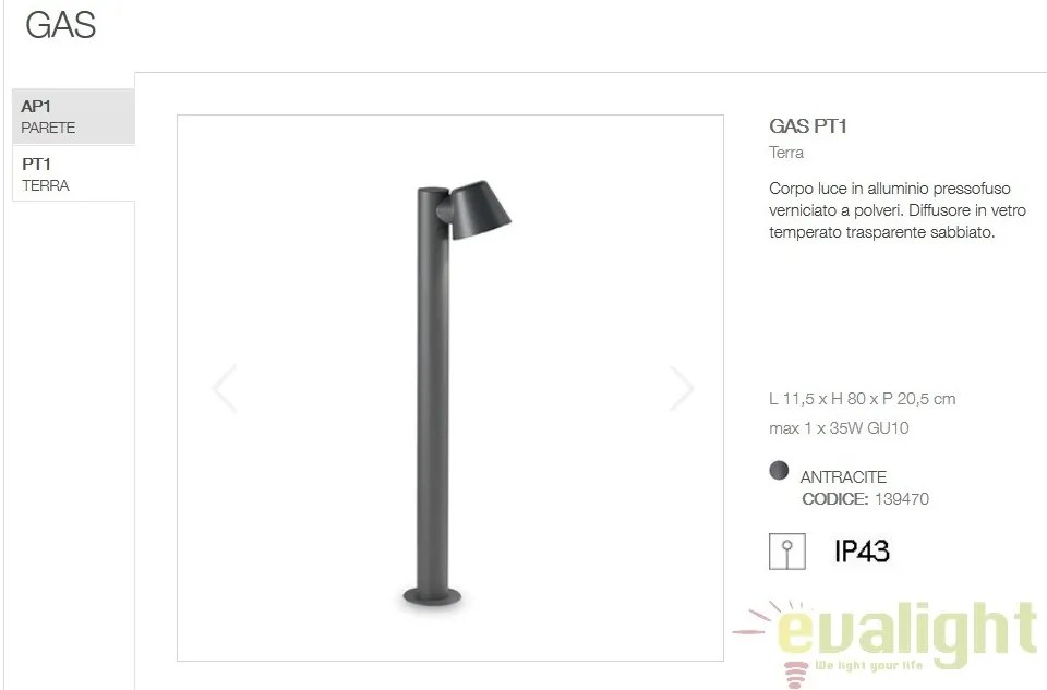 Stalp iluminat exterior modern IP43 GAS PT1 ANTRACITE 139470