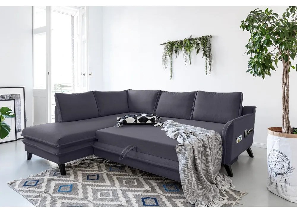 Colțar extensibil cu șezlong pe partea stângă Miuform Charming Charlie L, gri antracit