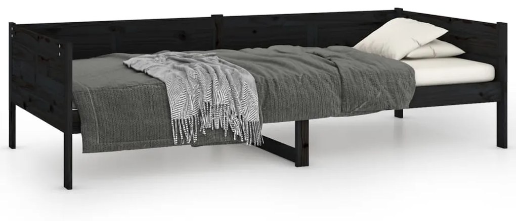 820241 vidaXL Pat de zi, negru, 90x200 cm, lemn masiv de pin