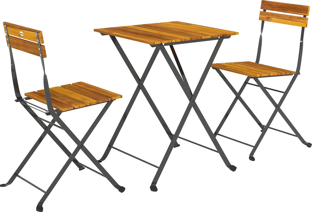 Outsunny Set 3 piese pentru luat masa 2 persoane, masă pliantă cu 2 scaune pliante pentru terasă/balcon Teak | Aosom Romania