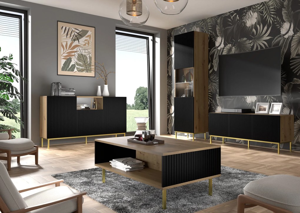 Comodă 2D3S 150 Rowanna (Stejar artisan + Negru). 1125007