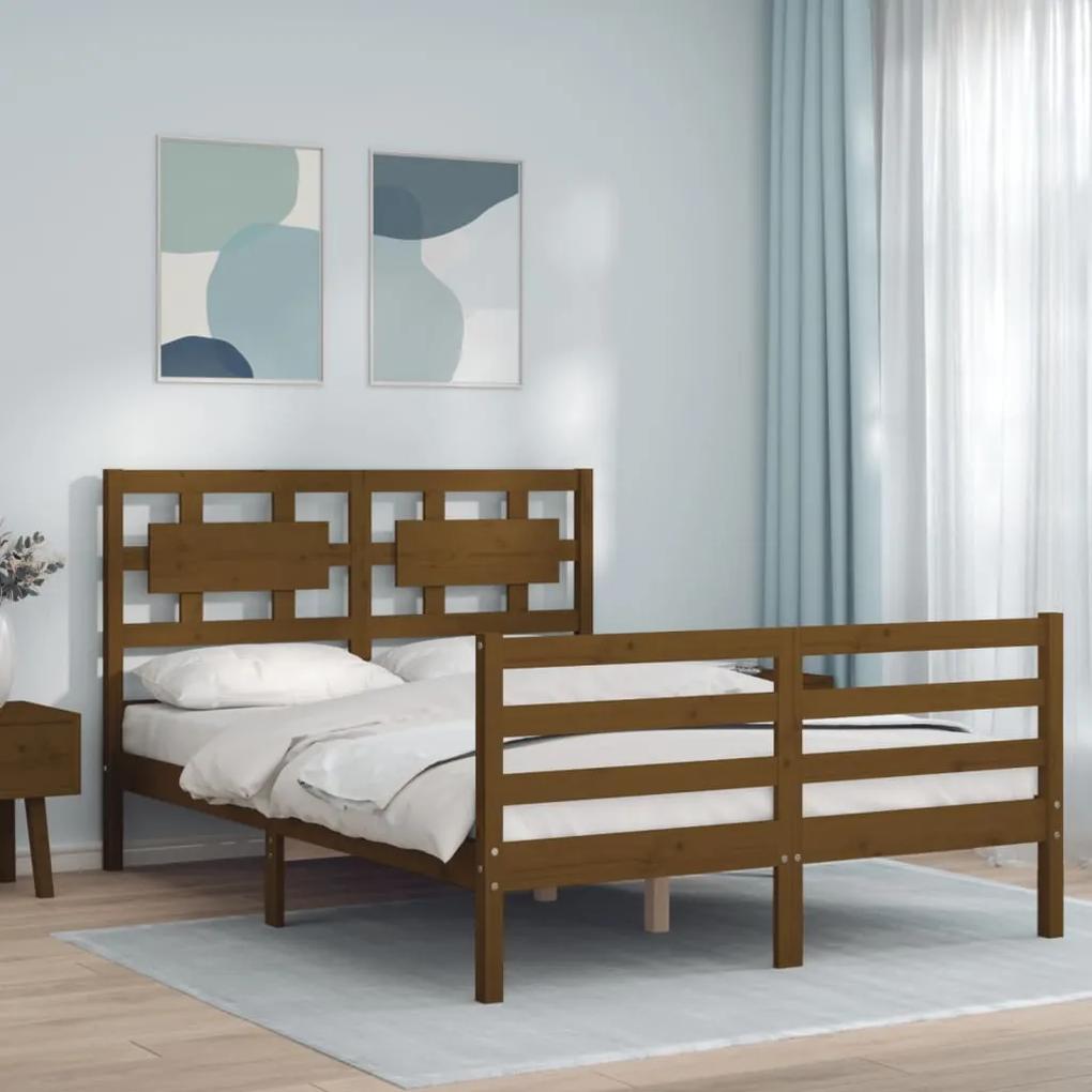 3194444 vidaXL Cadru de pat cu tăblie, maro miere, 140x200 cm, lemn masiv