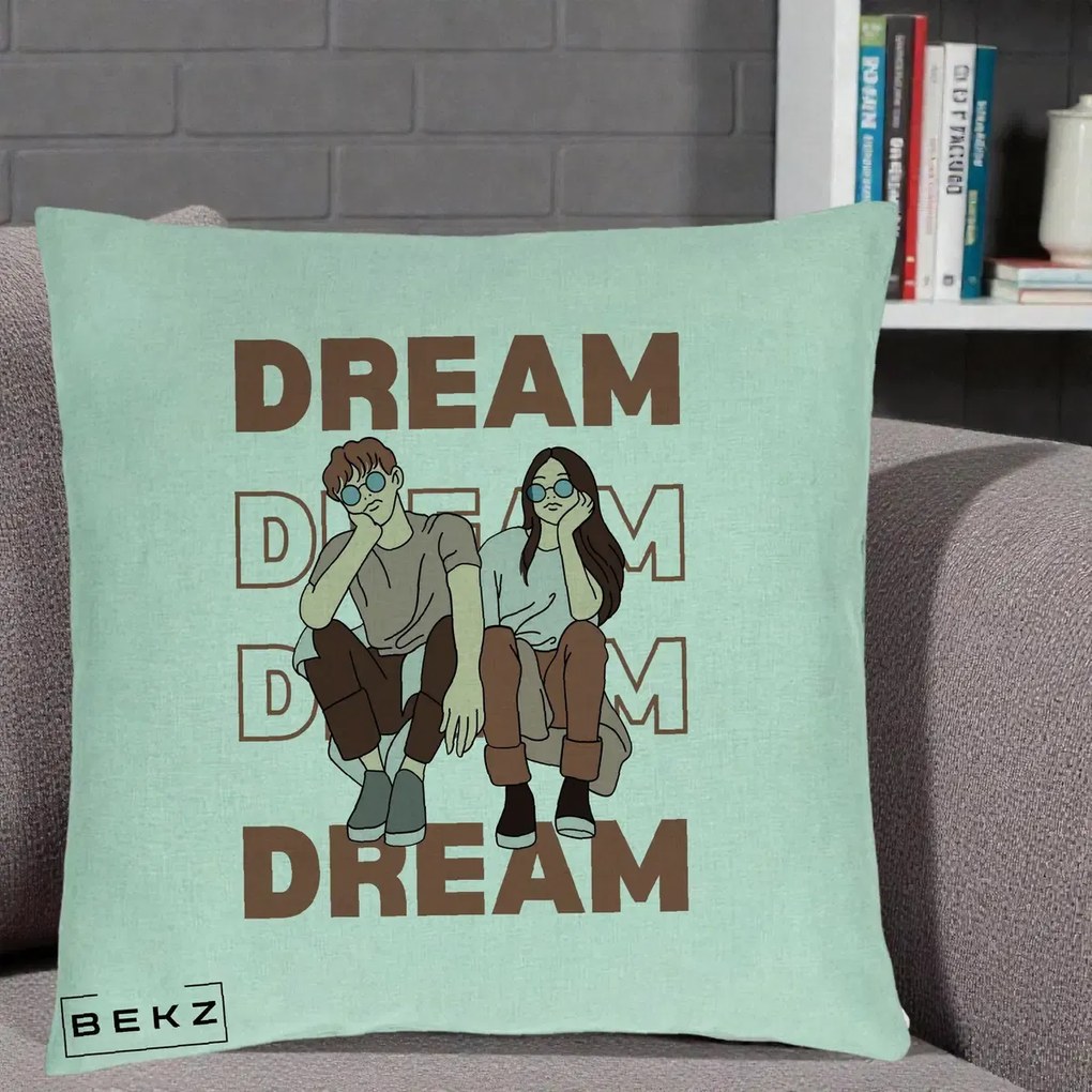 Perna Decorativa Dream Couple Aesthetic, 40x40 cm, Verde Menta, Husa Detasabila, Perna Inclusa, BEKZ®