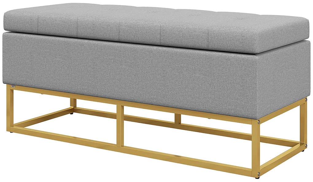 HOMCOM Bancă cu depozitare 2 în 1, scaun capitonat și picioare din oțel 110 x 44 x 48 cm gri și aurit | Aosom Romania