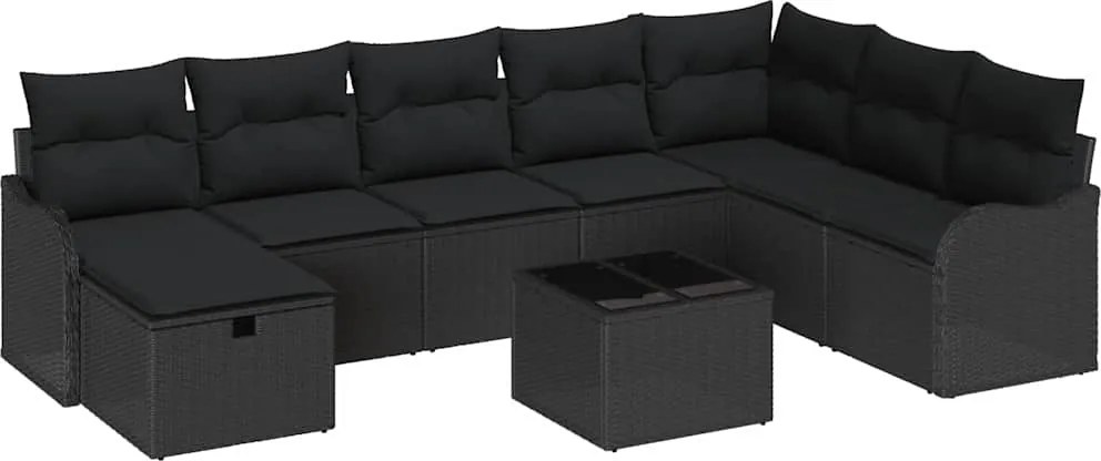 vidaXL Set de canapele pentru grădină cu pernă 9 pcs Negru Rattan poli
