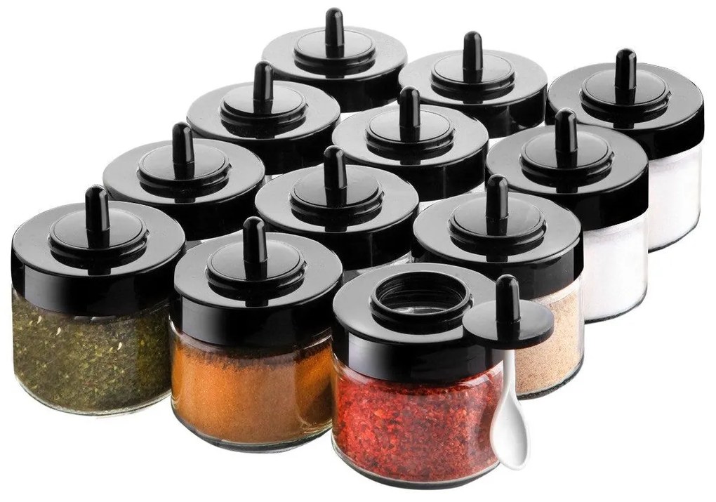 Set borcane de condimente Spice Jar Set   Genis Kasikli 12, Transparent, 30x20x20 cm