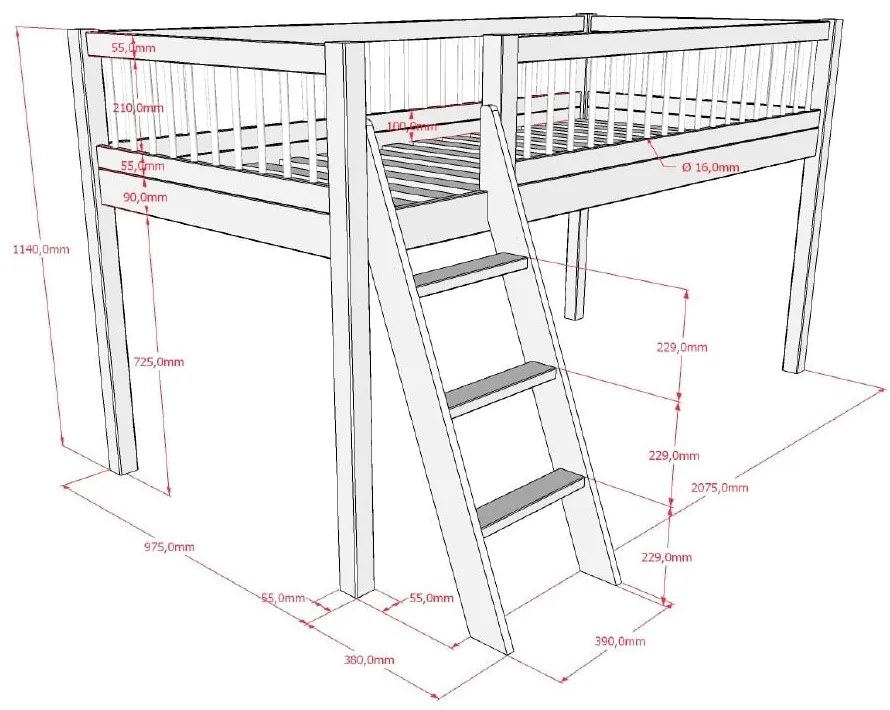 Pat pentru copii alb înalt din lemn de fag 90x200 cm Forrest – Vipack