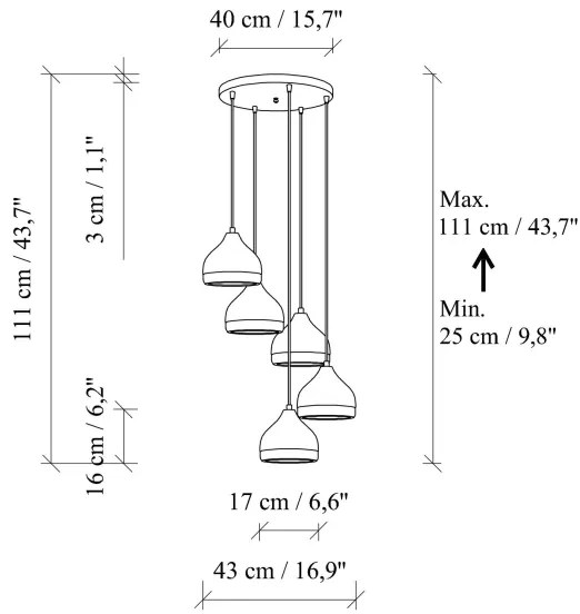Candelabru suspendat cu cablu YILDO 5xE27/40W/230V negru/auriu