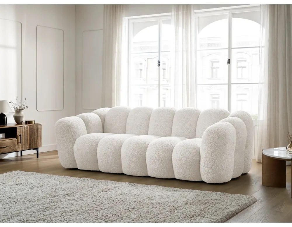 Canapea albă cu tapițerie din țesătură bouclé 232 cm Hippolyte – Bobochic Paris