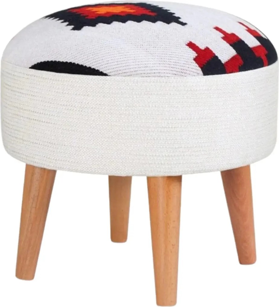 Taburet FARM, alb/stejar, lemn/material textil, 46x46x42 cm