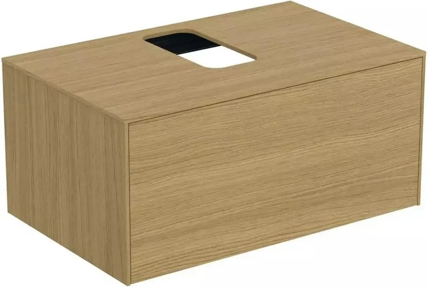 Dulap baza suspendat Ideal Standard Atelier Conca finisaj stejar deschis 1 sertar si blat cu decupaj central 80 cm