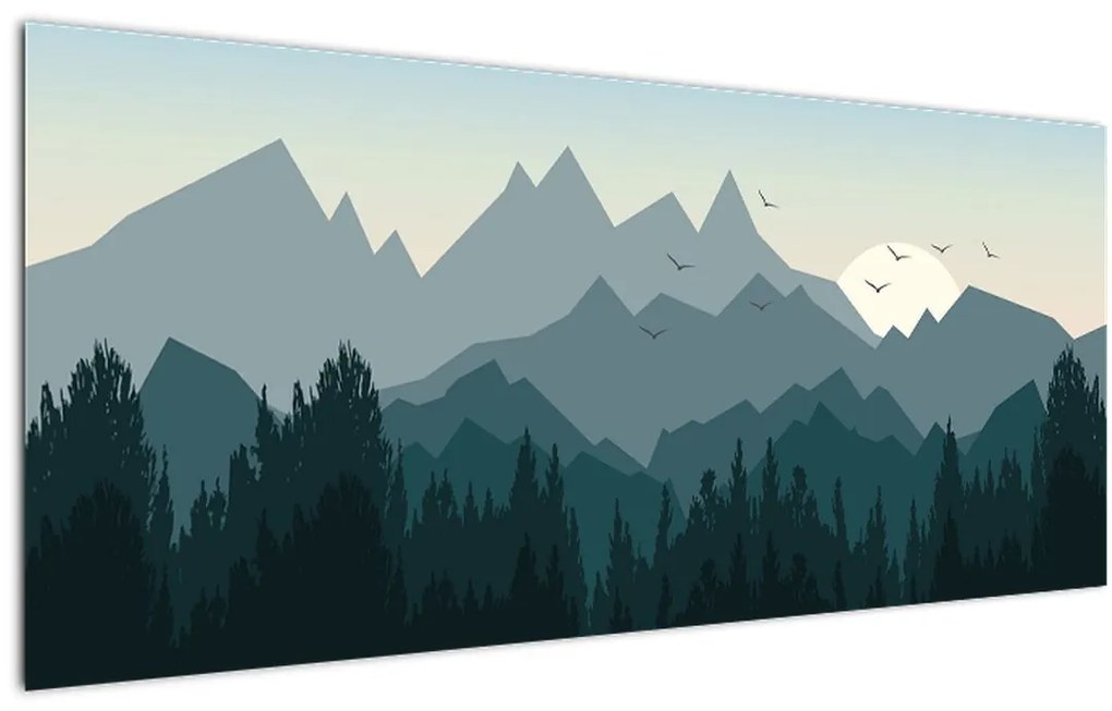 Tablou - Munții cu privirea graficeanului (120x50 cm)