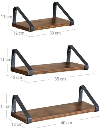 Set de 3 rafturi de perete SHELFY SHELFY maro/negru