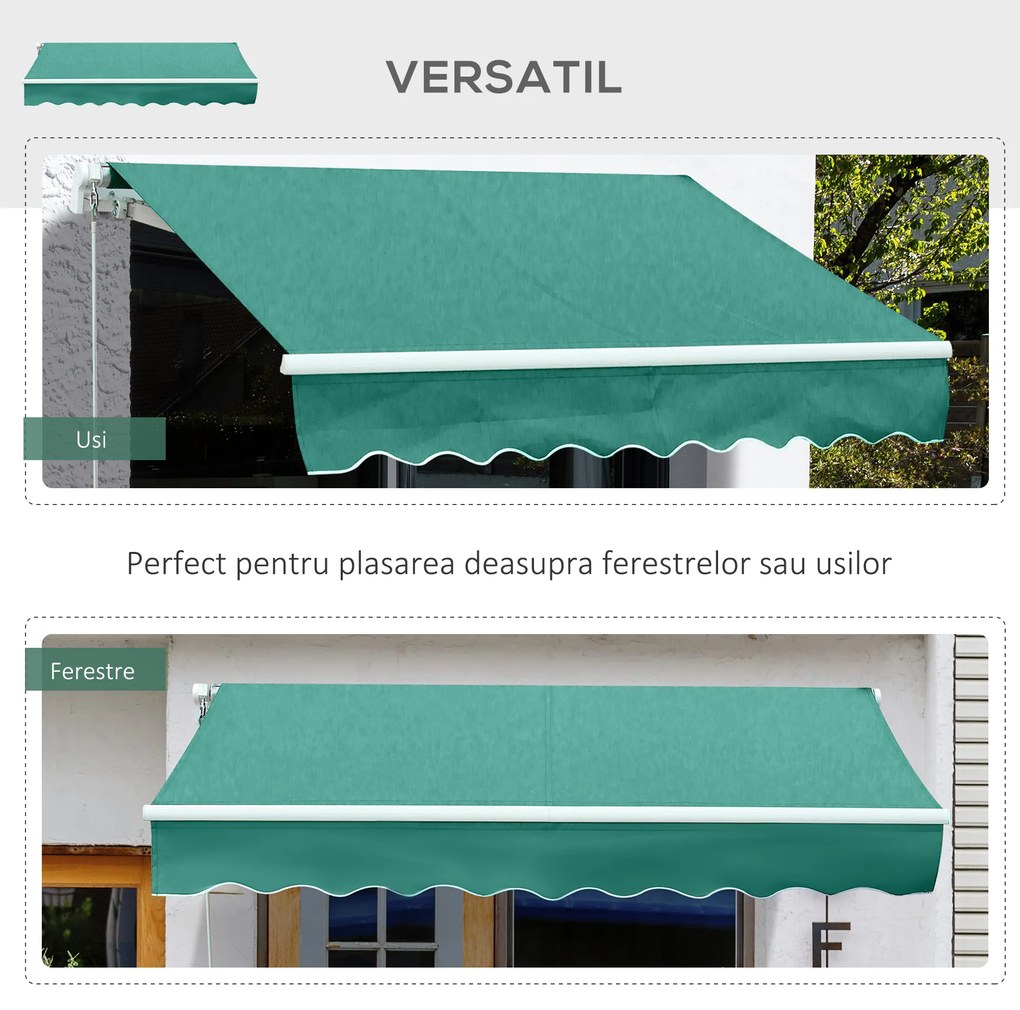 Copertina Soare Retractabila cu Manivela, Outsunny, Metal si Aluminiu, Verde, 400x250cm | Aosom RO