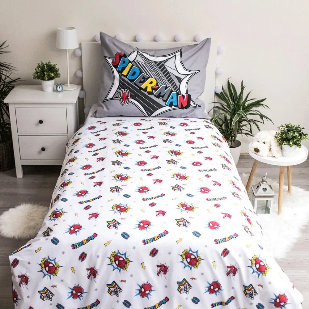Lenjerie de pat din bumbac pentru copii Jerry Fabrics Spiderman, 140 x 200 cm, gri