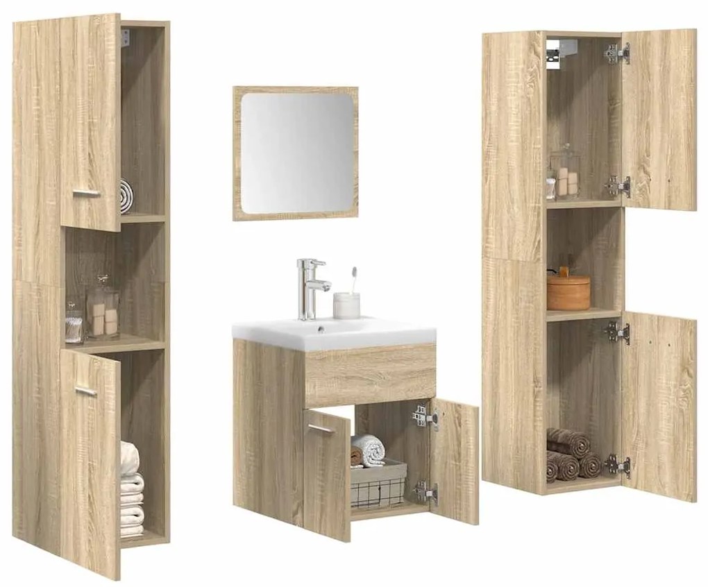 vidaXL Set mobilier de baie, 5 piese, stejar sonoma, lemn prelucrat