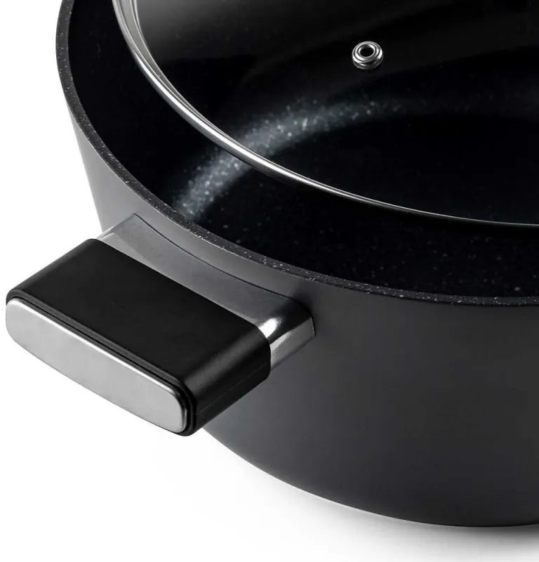 Cratiță Luigi Ferrero Regina FR-2840, 28x12.5 cm, 6.5 l, Acoperire neaderentă din marmură, Capac din sticlă cu orificiu pentru abur, Inducție, Negru