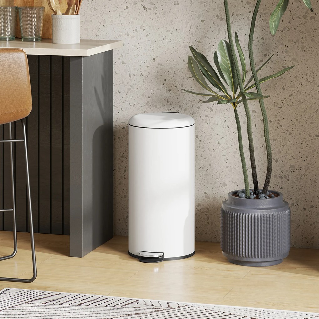 HOMCOM Coș de Gunoi cu Pedală de 30L, Capac cu Închidere Delicată, Metal și PP, 36x30x63.5 cm, Crem | Aosom Romania