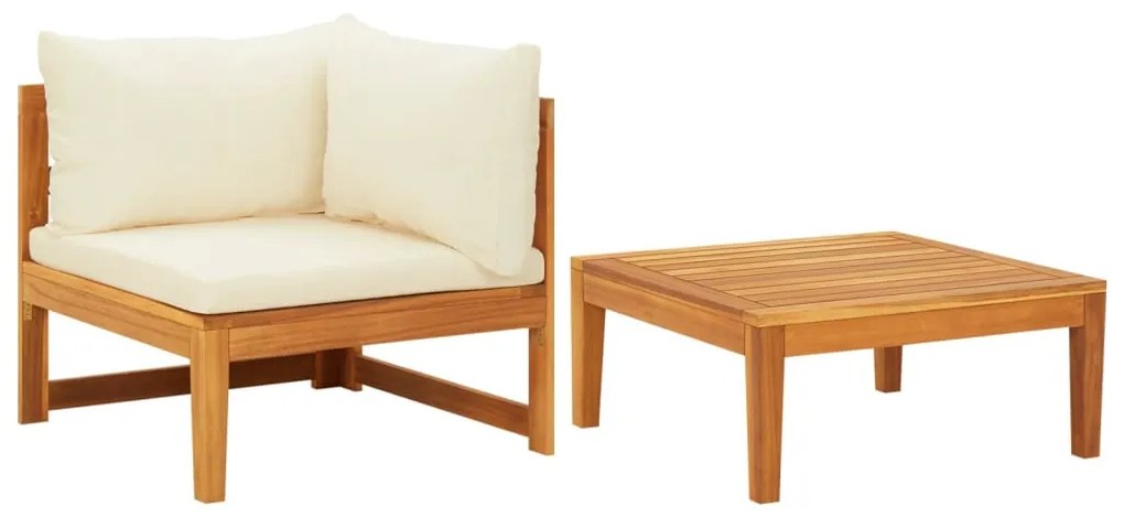 vidaXL Set mobilier grădină perne alb/crem, 2 piese, lemn masiv acacia