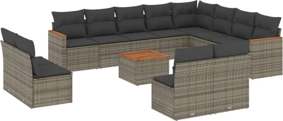 vidaXL Set mobilier de grădină cu perne, 13 piese, gri, poliratan