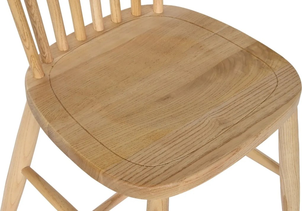 Scaun dining din lemn de ulm, natur, cu spătar înalt din lemn și șezut curbat, finisaj natural, 90 x 45 x 42 cm, „Rosalie”