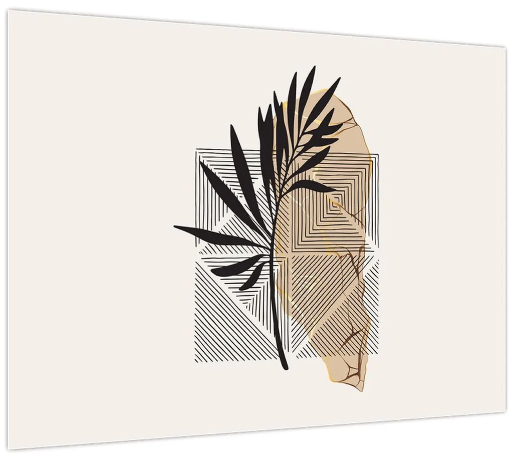 Tablou pe sticlă - Abstracție cu frunze tropicale N⁰1 (70x50 cm)