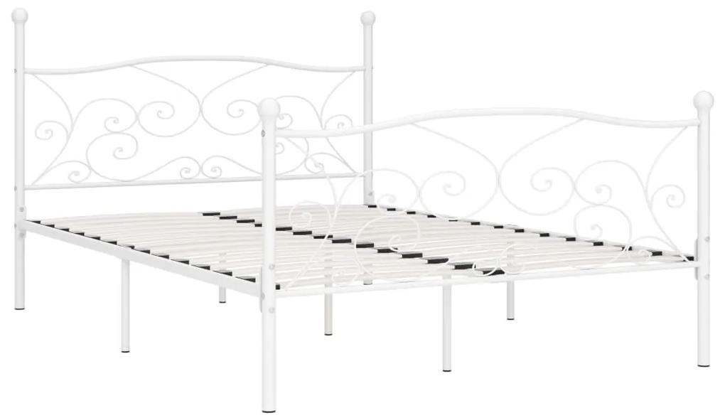 284450 vidaXL Cadru de pat cu bază din șipci, alb, 140 x 200 cm, metal