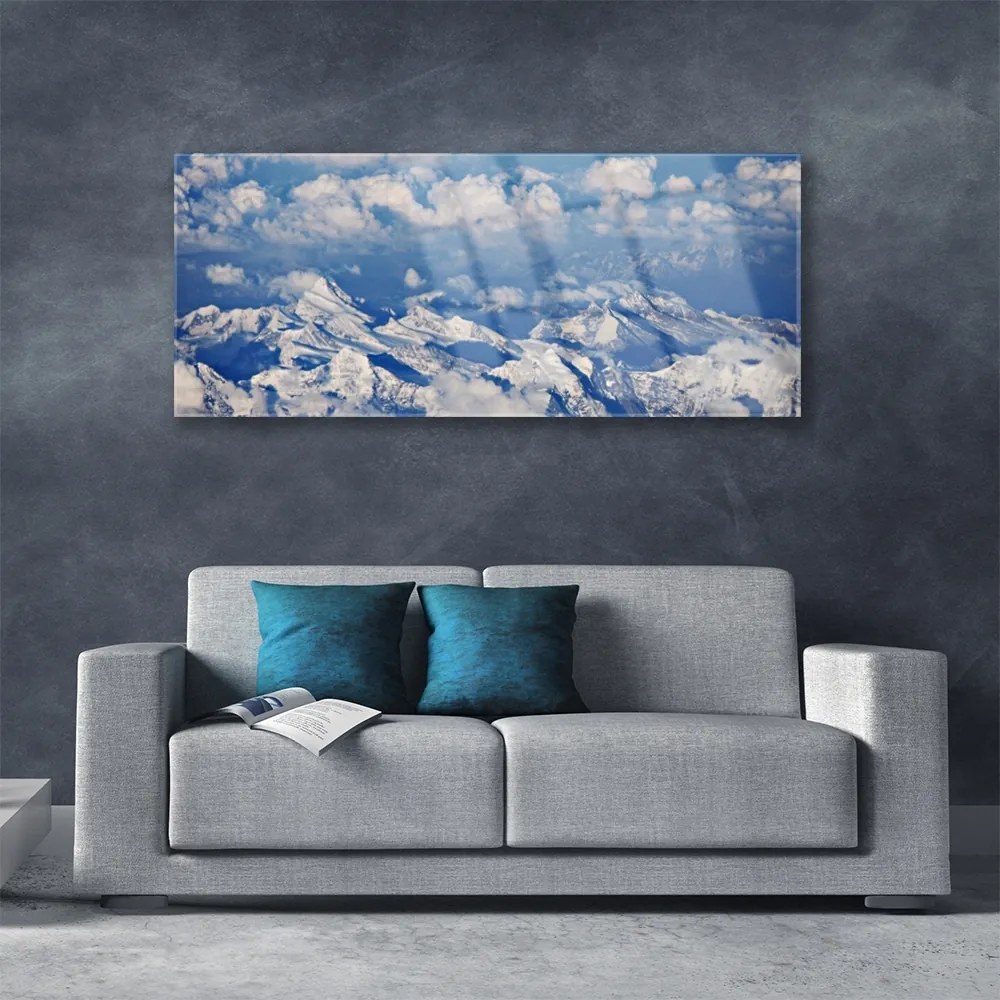 Tablouri acrilice Nori de munte Peisaj Alb Albastru Gri