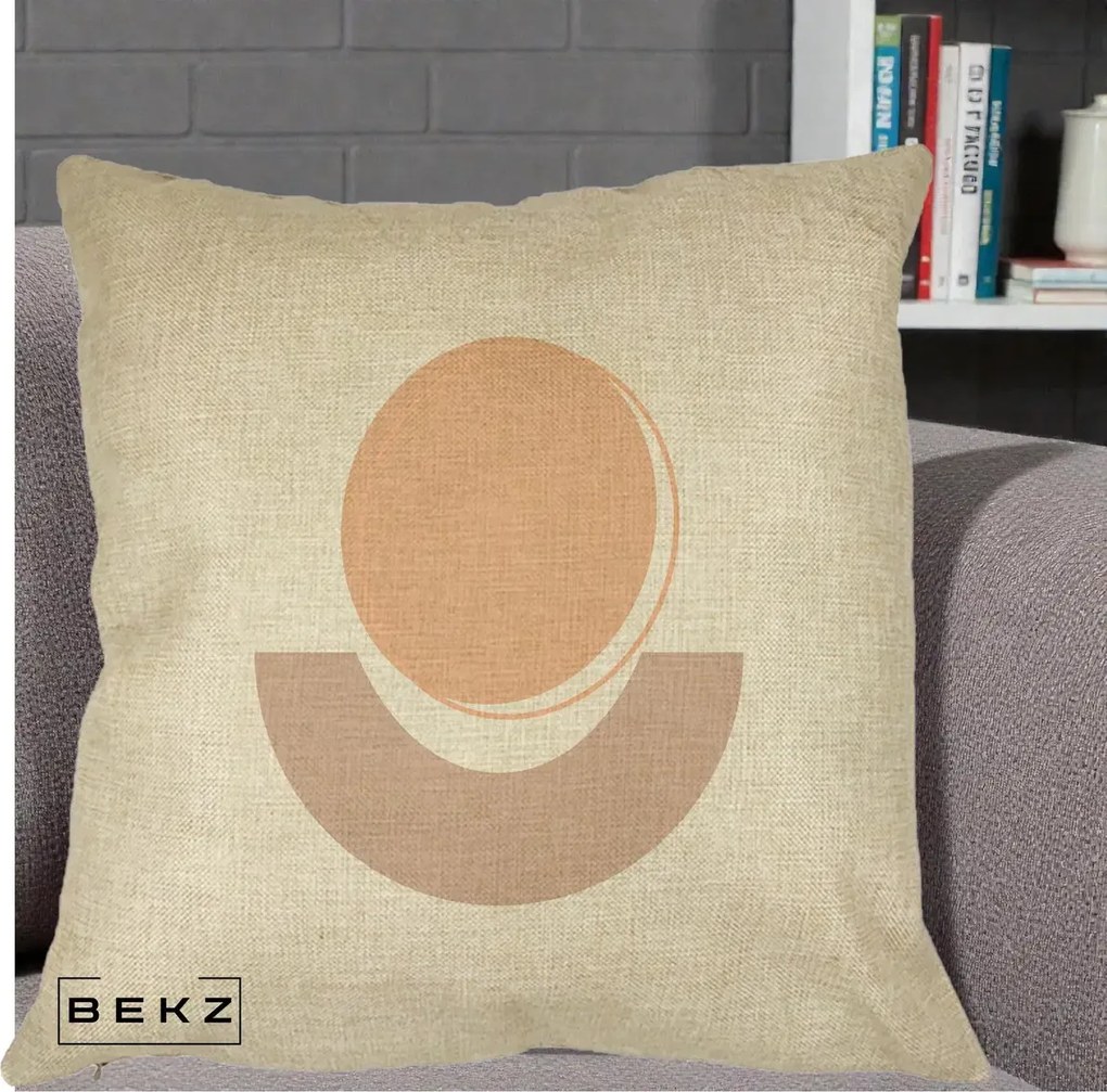 Perna Decorativa Geometric Boho Luna si Disc, 40x40 cm, Crem, Husa Detasabila, Perna Inclusa, BEKZ®