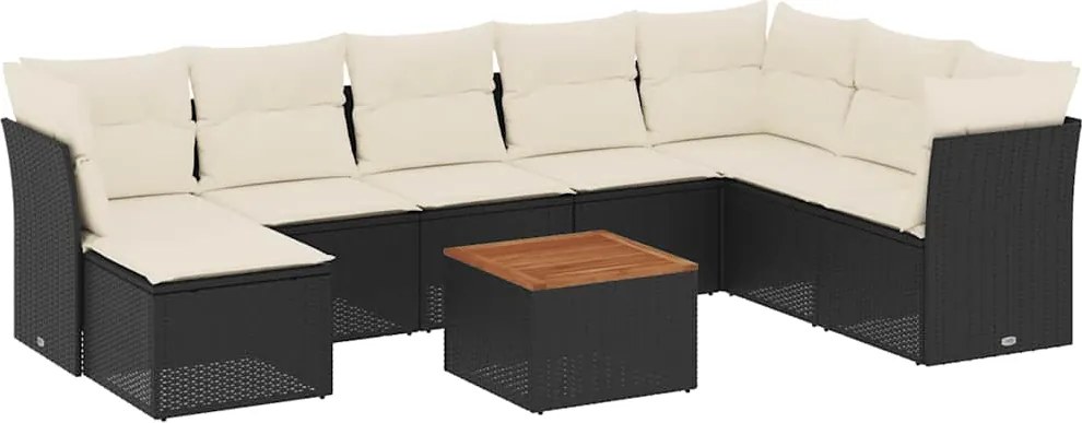 vidaXL Set mobilier de grădină cu perne, 9 piese, negru, poliratan