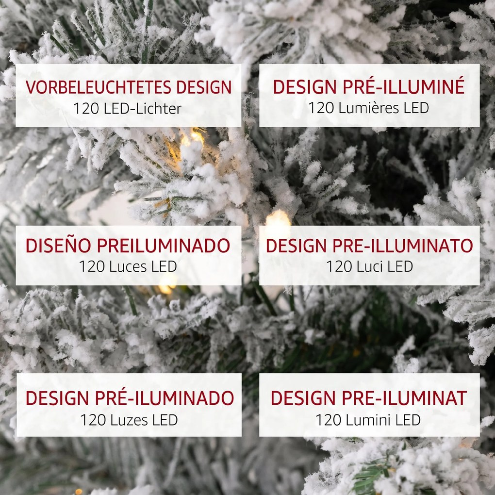 HOMCOM Brad de Crăciun Înzăpezit cu 263 de Crengi și Lumini LED Albe, Brad Artificial din Plastic, Ø45x150 cm, Verde | Aosom Romania