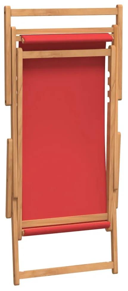 Scaun de plaja pliabil, rosu, lemn masiv de tec 1, Rosu, 60 x 126 x 87.5 cm