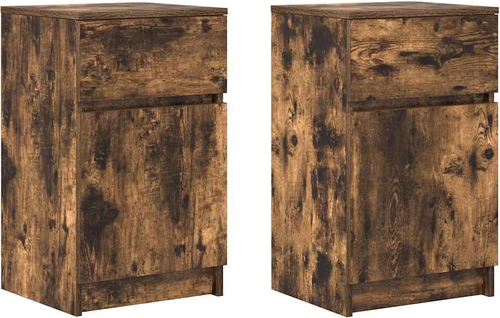 vidaXL Noptiere, 2 buc., stejar afumat, 39x35x65 cm, lemn prelucrat