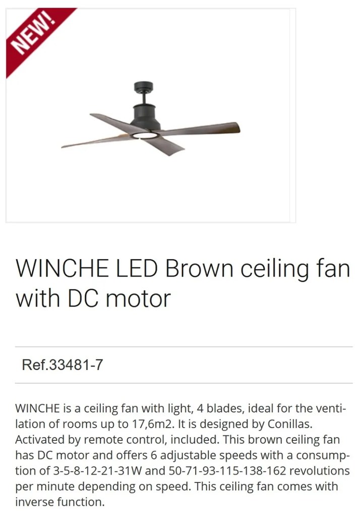 Lustra LED cu Ventilator si telecomanda design modern IP44 WINCHE negru/maro