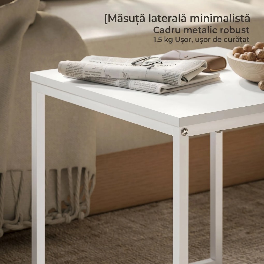 HOMCOM Set de Măsuțe de Cafea Impilabile Moderne cu Tavă, 45x45x45 cm, Alb și Stejar | Aosom Romania