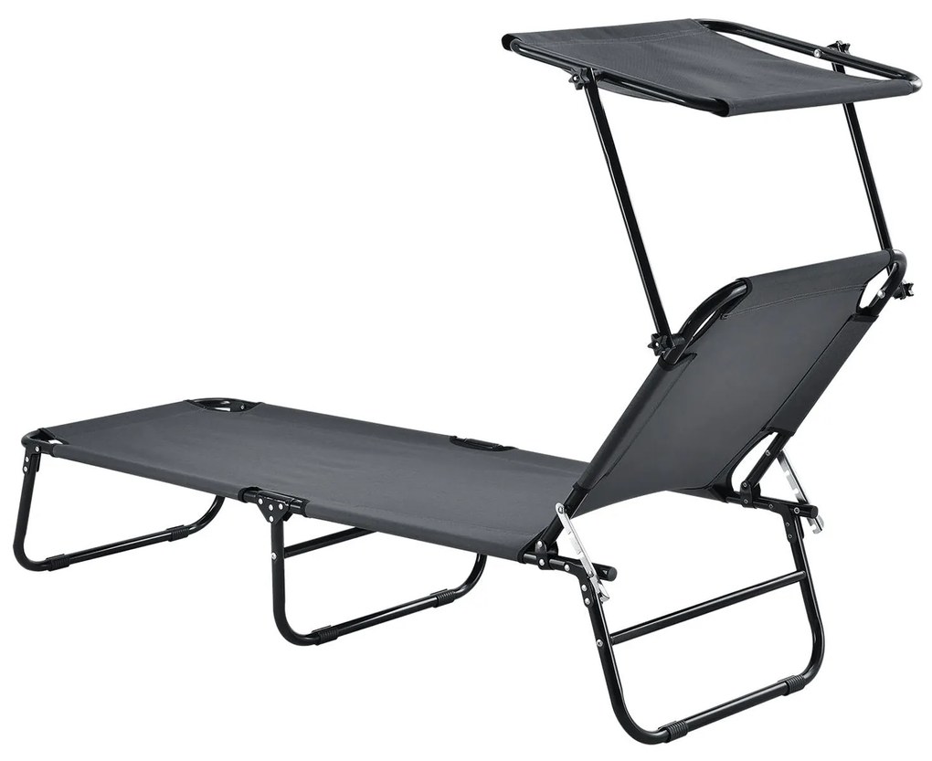 Sezlong "Corfu" cu acoperis neagru si parasolar gri închis