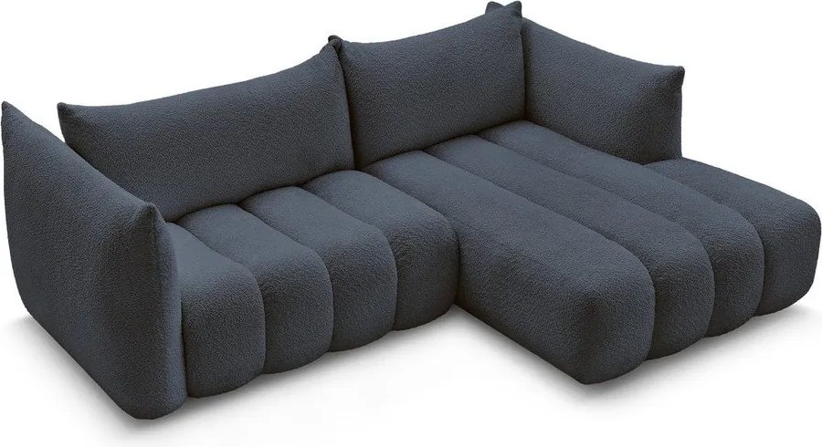 Colțar albastru închis cu tapițerie din țesătură bouclé (cu colț pe partea dreaptă/cu șezlong) Azra – Bobochic Paris